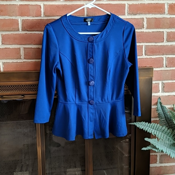 Cobalt Blue 3/4 Sleeve Peplum Jacket - Picture 1 of 3